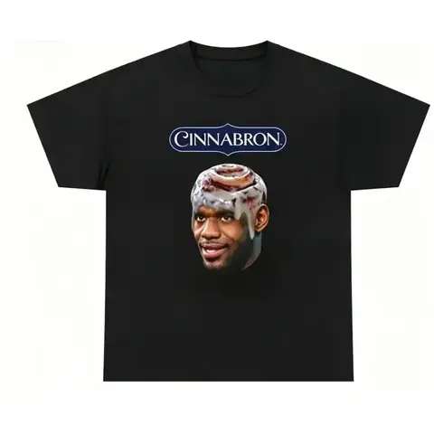 Cinnabron LeBron James Cinnamon Roll Meme Graphic Tee Summer Cool 100% Cotton Funny Basketball Viral Internet Casual Top Unisex