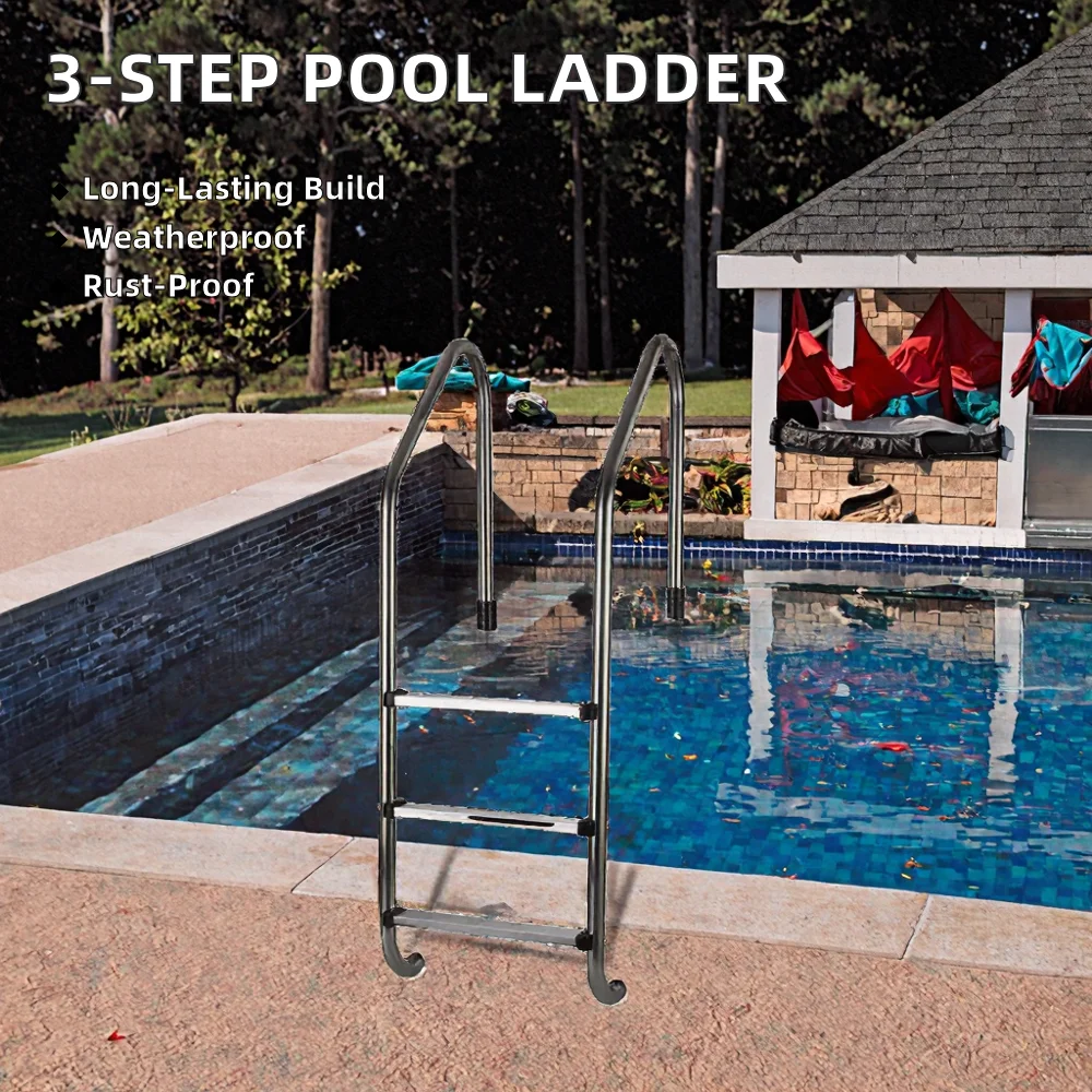 3-Step Stainless Steel Outdoor Swimming Pool Ladder 1.0mm Rod Manual Water Pump Tank Variable Frequency Drive Ideas for Teen Boy