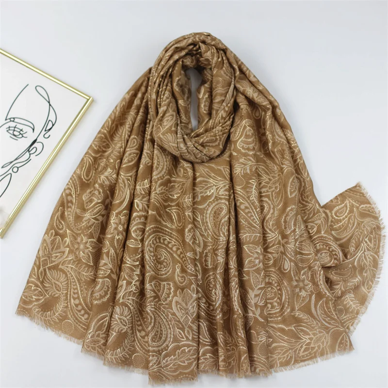 6 Colors Luxury Brand Cotton Viscose Scarf Khaki Paisley Floral Fringe Shawls and Wraps Echarpe Pashmina Bufandas Hijab 180*90Cm