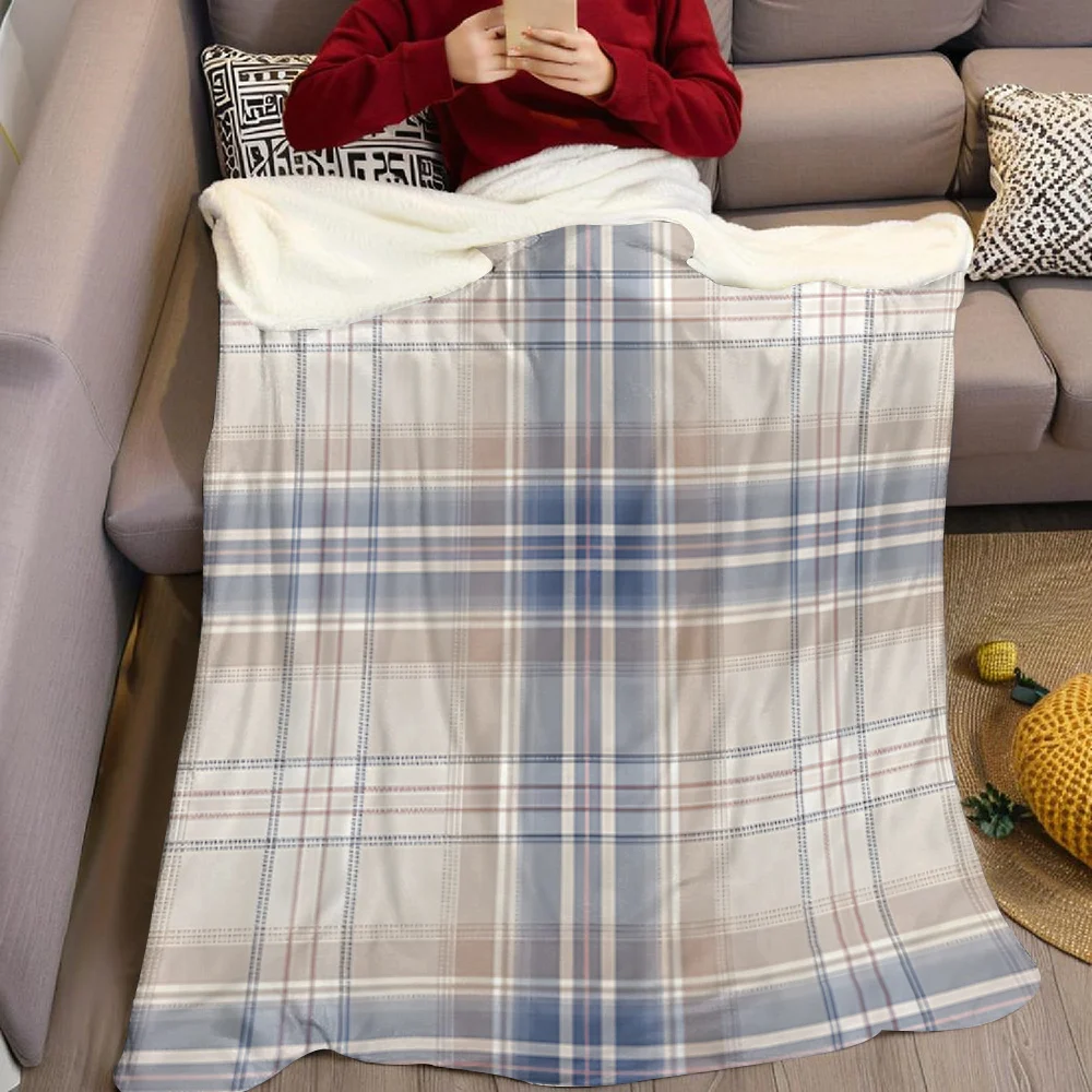 Blue Plaid Tartan Flannel Blanket Warm Soft Halloween Christmas All-Season Couch Decorative Cozy Warm Gift