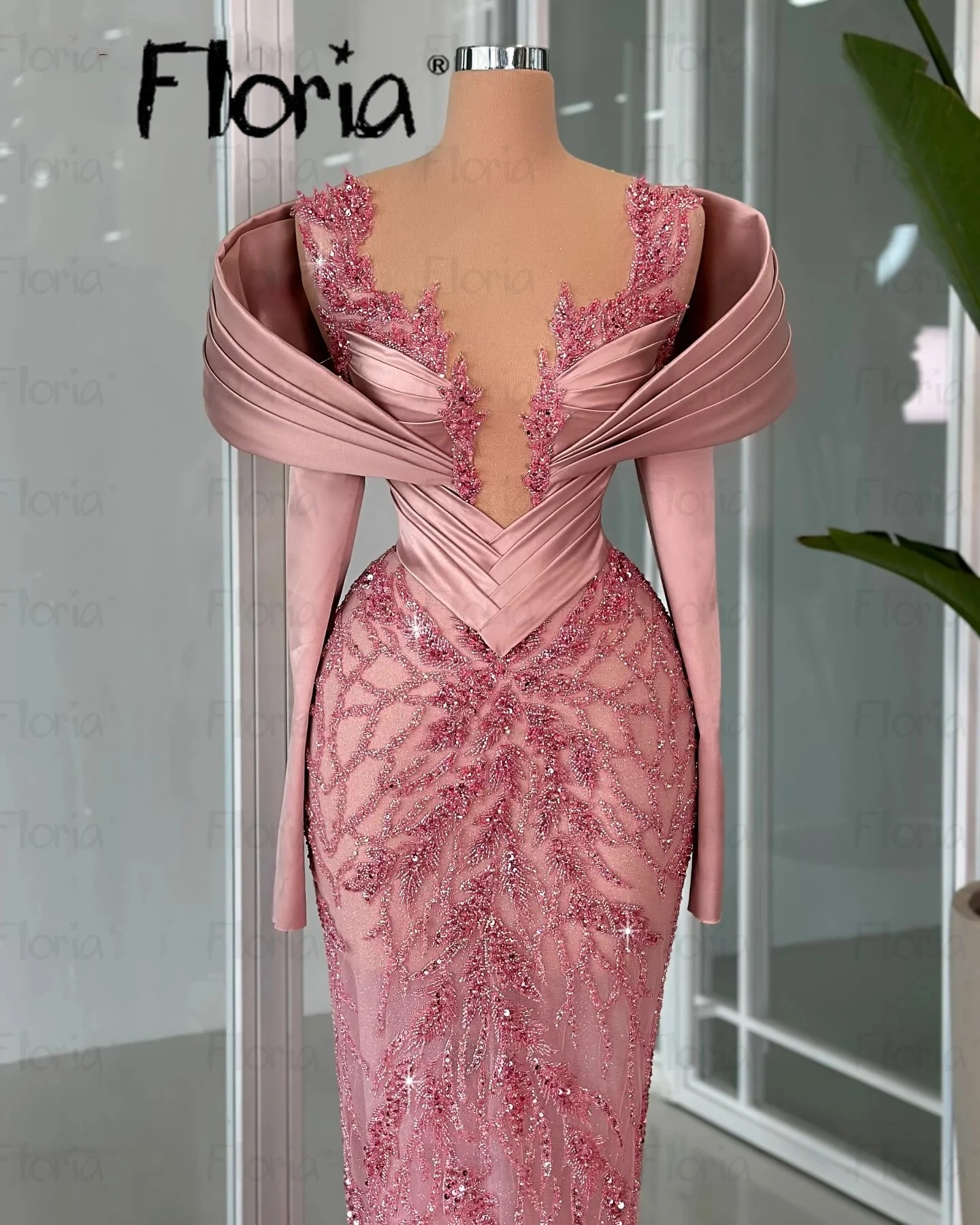 

Blush Pink Long Sleeve Prom Dresses Mermaid Beading Celebrity Dresses With Crystals Vestidos De Cóctel Customized Party Dresses