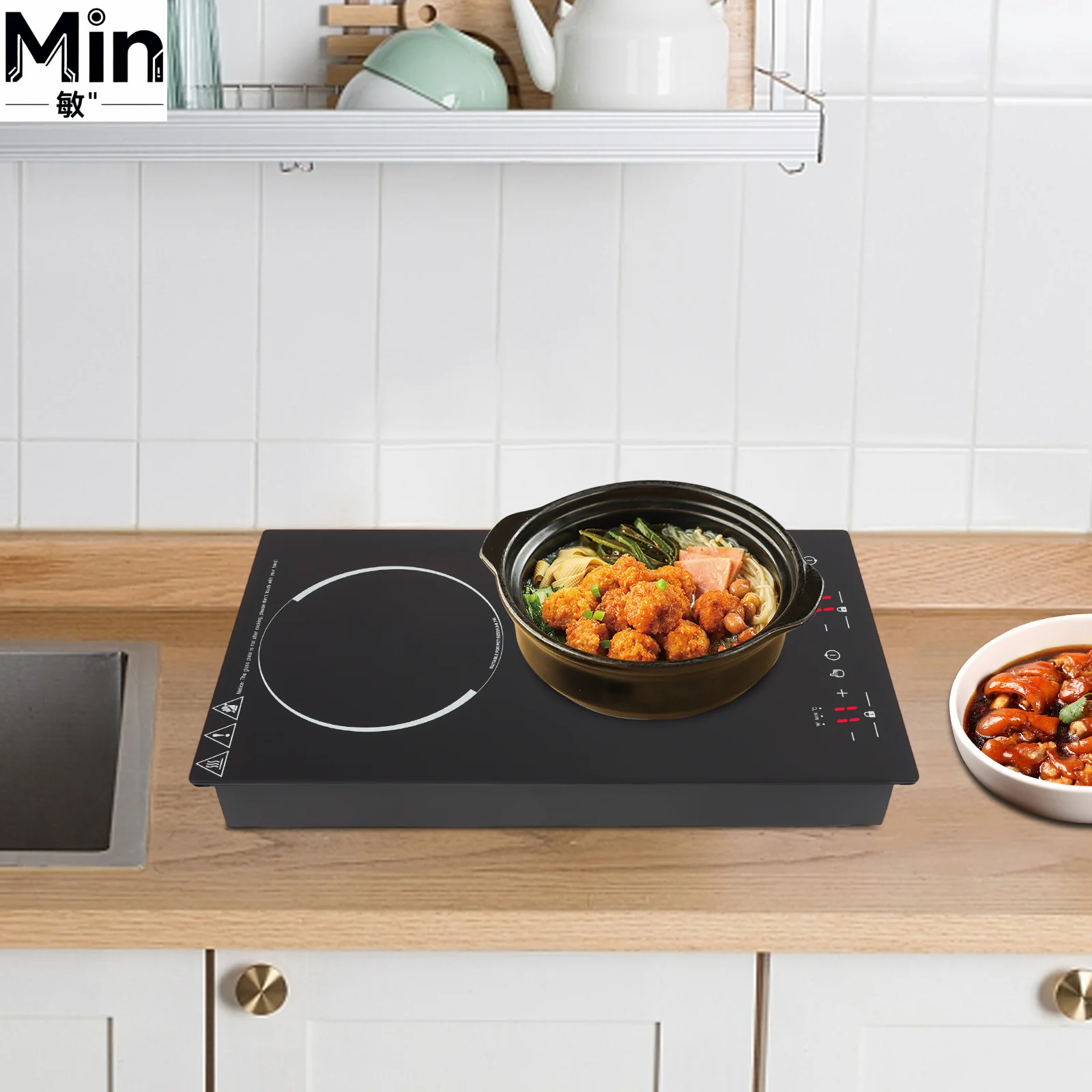 4000W 9 Gear Adjustable Touch Screen Double Induction Cooktop Black Desktop Double Induction Cooker for Kitchen