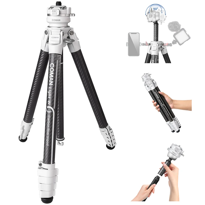 

COMAN Light G W Carbon Fiber Tripod With Arca Quick Release Ball Head for DSLR Camera Travel Monopod Compact Professional