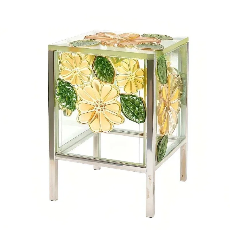 

Color relief acrylic coffee table, laser carved corner table light luxury art living room side table B & B hotel furniture