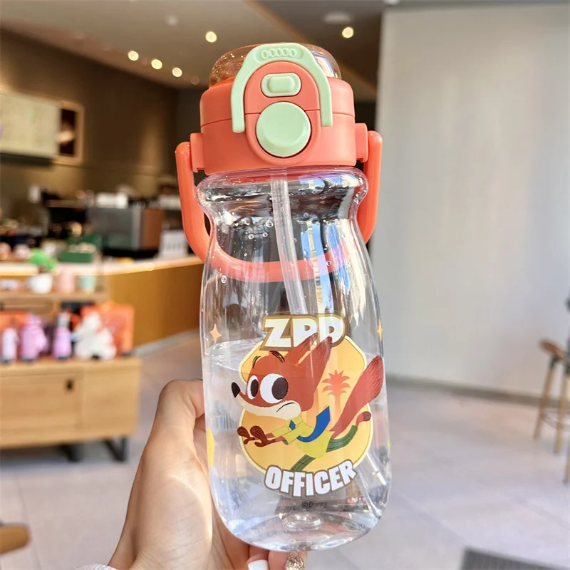 X&W Zootopia Plastic Water Bottles Cute Judy Nick Kids Water Cup Pop-Up Dual-Drinking Straw Cup Leakproof Summer Cold drink cups