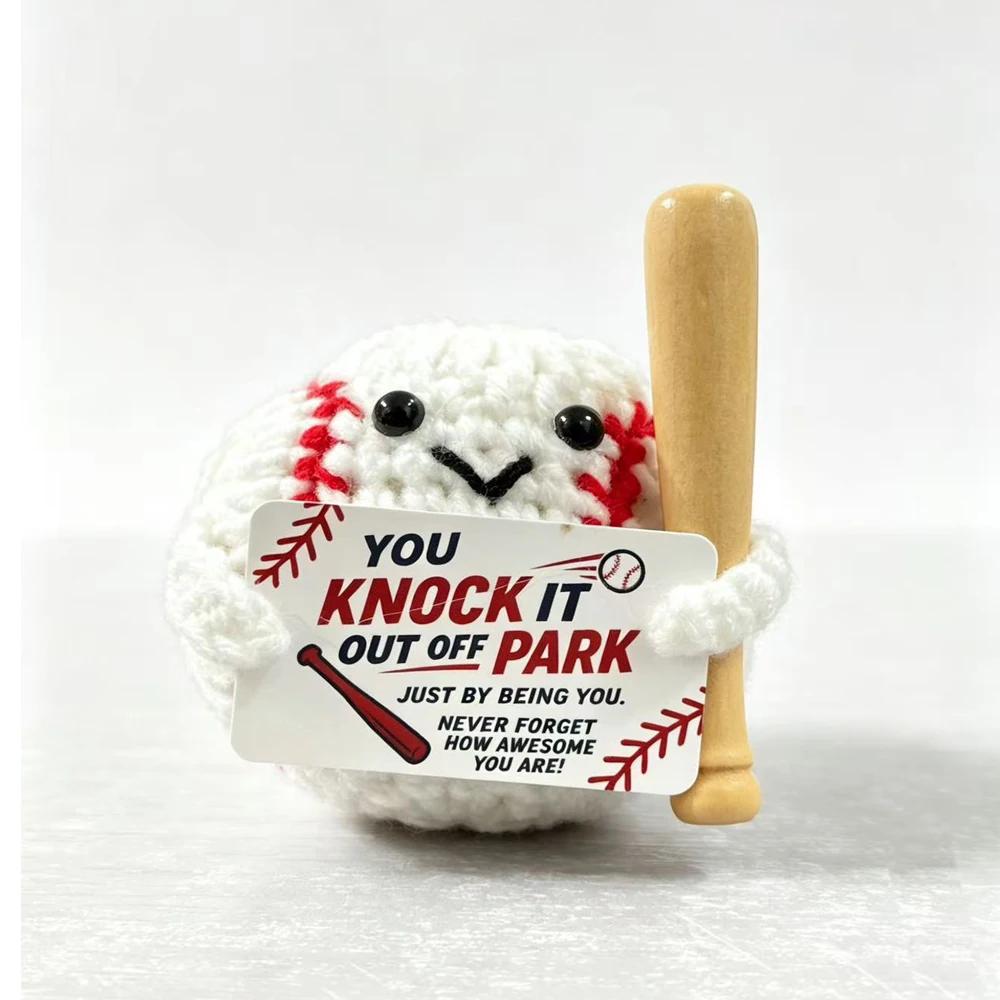 Niedlicher Gehäkelter Positiver Baseball, Emotionale Unterstützung, Gestrickter Ball, Schreibtischdekoration, Geschenk für Freunde – Detail 3