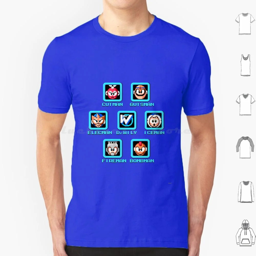 Camiseta Megaman 1 Stage Select de algodón para hombres y mujeres, estampado artesanal, Megaman 1 Stage Select Megaman 1 Rockman 1 Rockman Megaman Mega Man