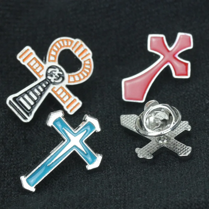 Metal Cross Series Badge Pin Christian Catholic Customized Zinc Alloy Badge Crafts Dripping Church Brooch Badge