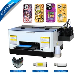 Colorsun A5 UV Printer For Printing  Phone Case Wood Metal Glass A5 UV Flatbed Printer Machine a5 With Ink Bundle UV Printer a5