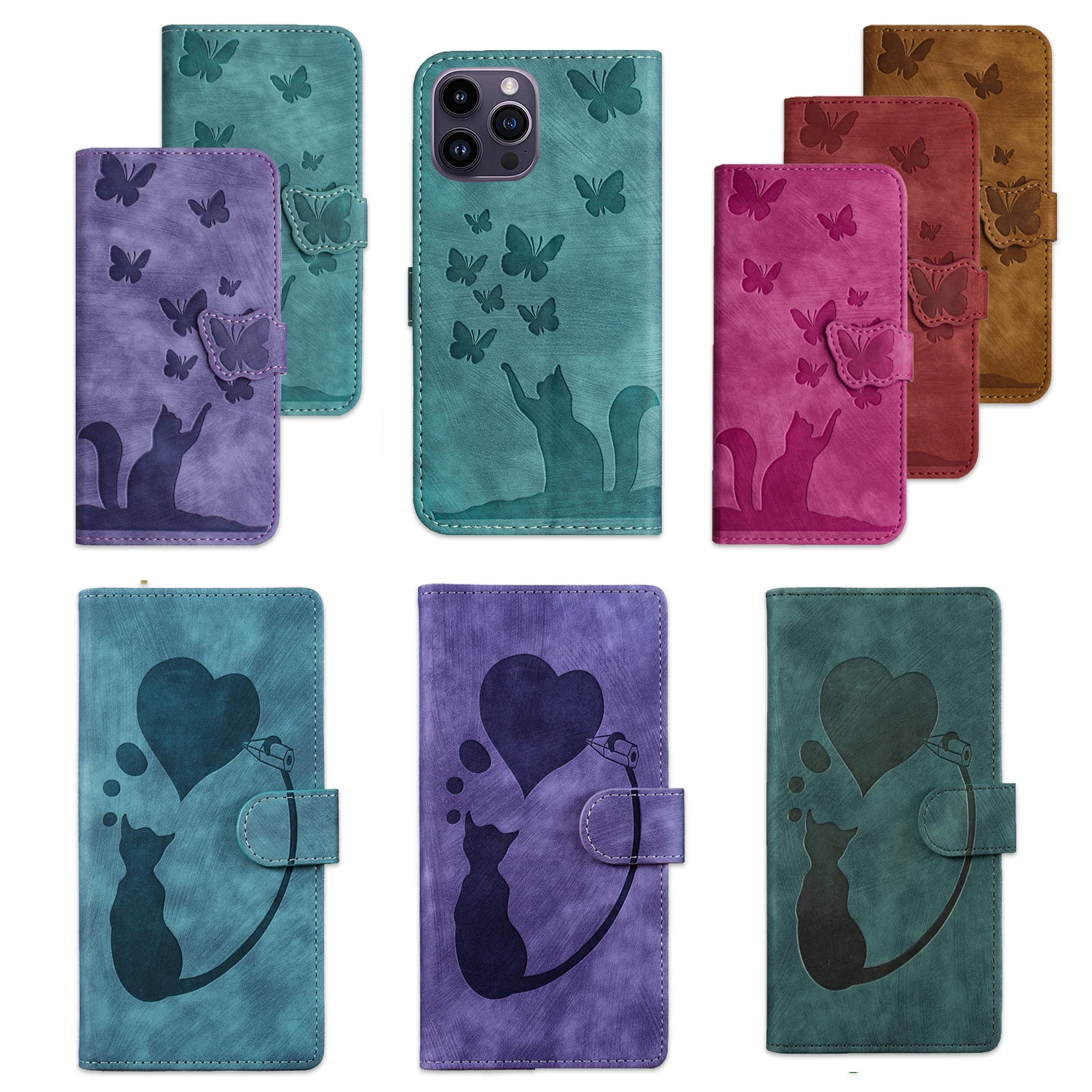 3D-geprägte süße Tiere Leder Handy Brieftasche Hülle Buch für iPhone 16 15 14 13 12 11 Pro Max 16e XS 7 8 Plus magnetische Flip-Cover