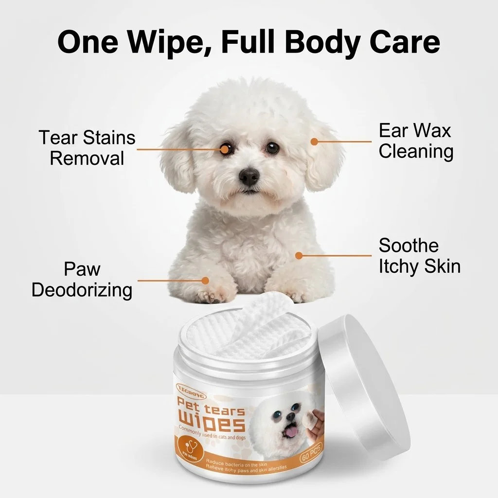 60Pcs/Set Pet Disposable Wipes Universal Eye Tear Cleaning Ear Stain Remover Non-Woven Wet Wipes Dog Cat Grooming Tools Supplies