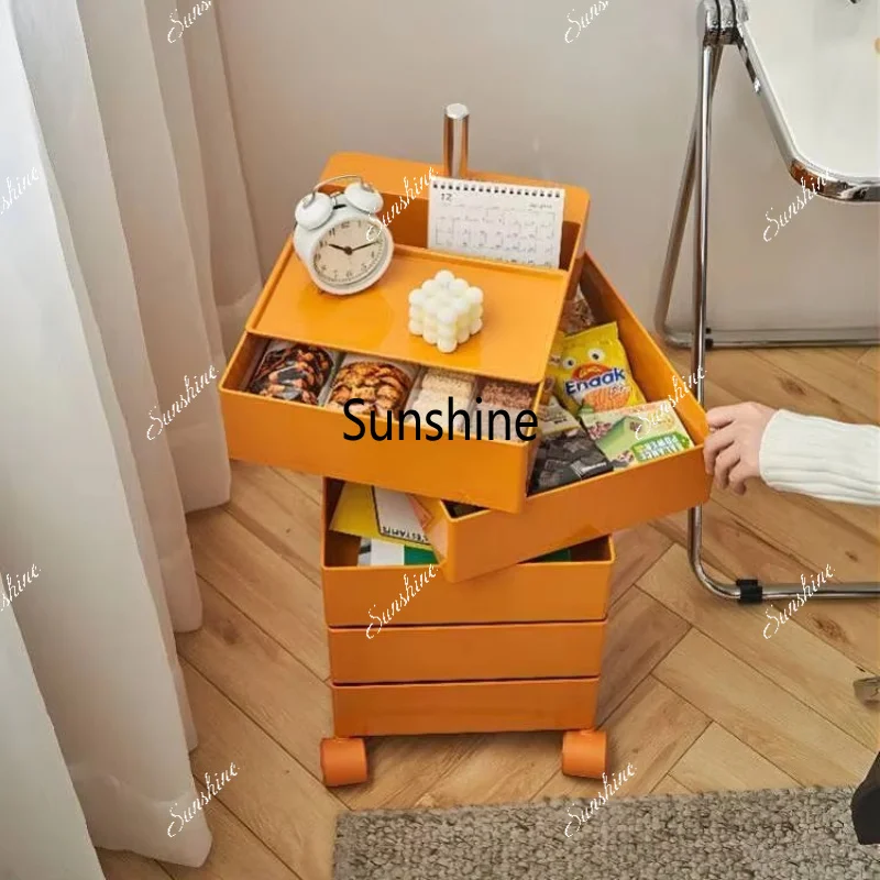 Rotatable Trolley Rack Drawer Storage Cabinet Multi-functional Bedroom Movable Large Capacity Bedside Table Nightstand