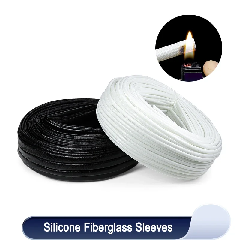 

1/5/10m Silicone Fiberglass Sleeving ID 1 ~ 25mm Flame Resistant Silicone Resin Insulate 200 Deg.C Cable Protection Tubing