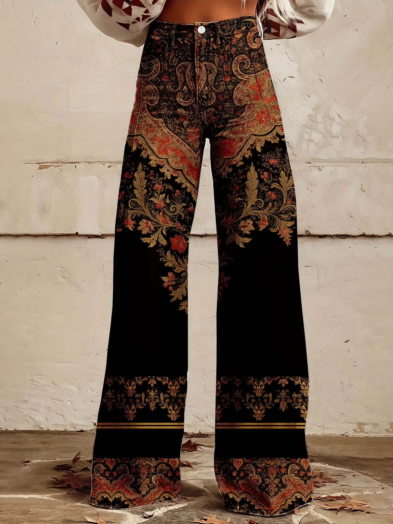  Women's new casual jeans with a variety of colorful western prints, loose wide leg design, and Cartoon dinosaur print pattern