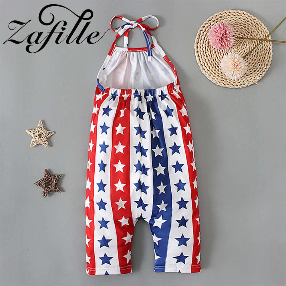 ZAFILLE 4th Of July Outfits For Girls Summer Bandage Baby Jumpers Sleeveless Sleepwear Boys Clothes Party Kids Toddler Costume