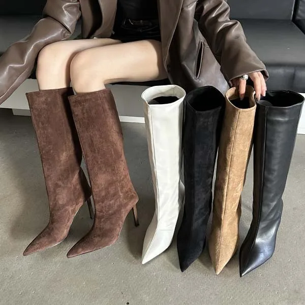 

Женские сапоги в стиле ретро, простые остроконечные сапоги на высоком каблуке, модная темпераментная модная женская обувь в римском стиле