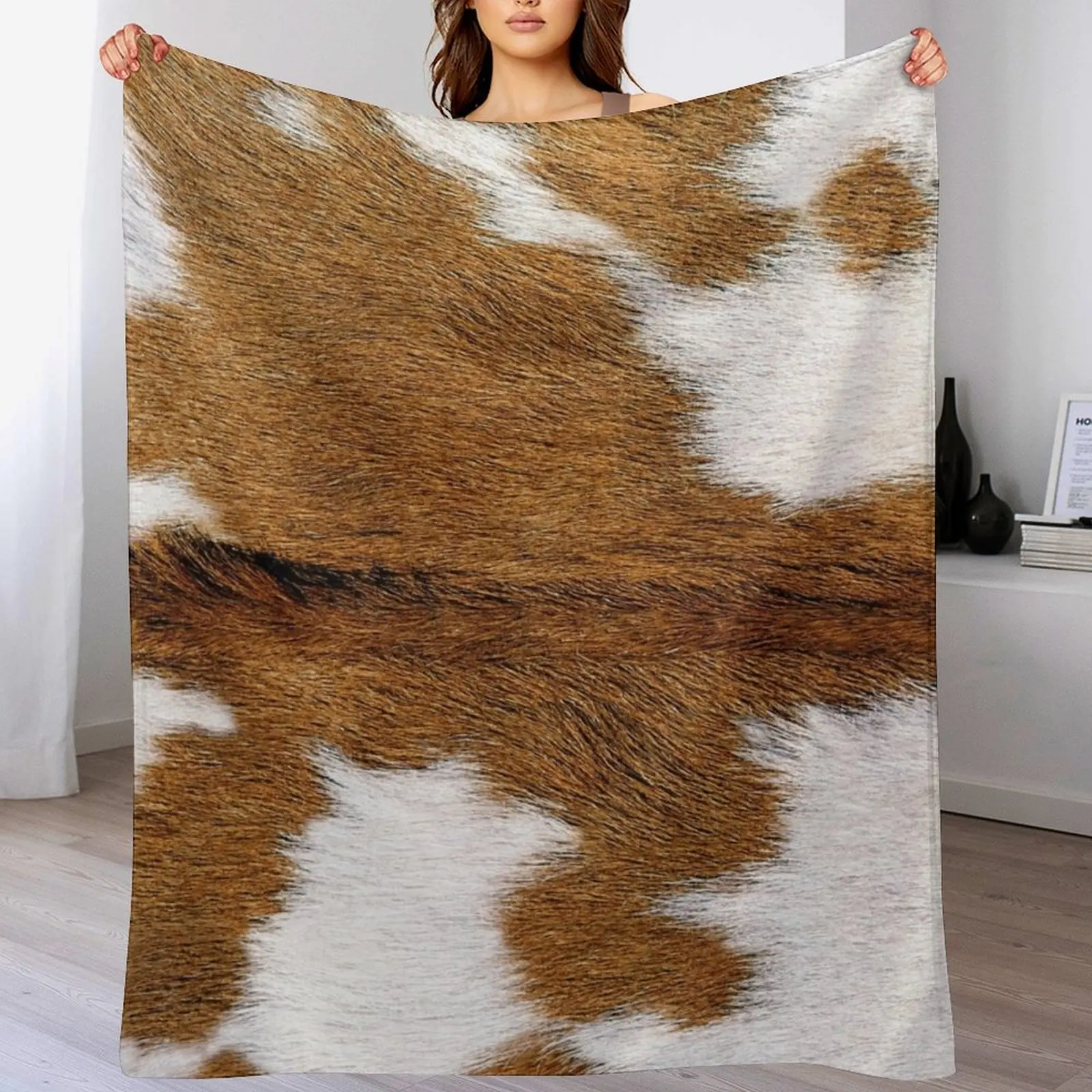 

Cow Hide Brown & White Throw Blanket Summer Beddings Soft Summer Flannel Blankets