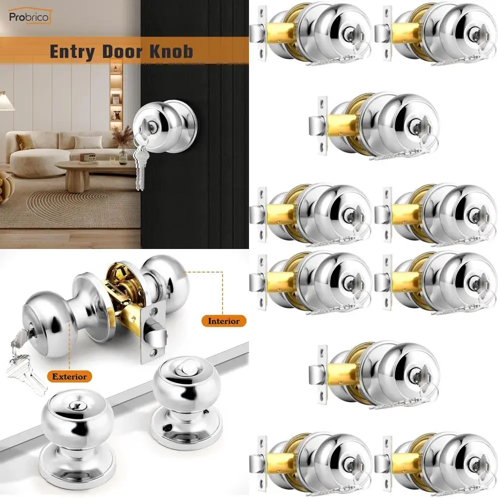 

5-Pack Polished Chrome Round Ball Locks, Keyed Alike Door Knobs for Exterior, Entry, Bedroom, and Bathroom Doors