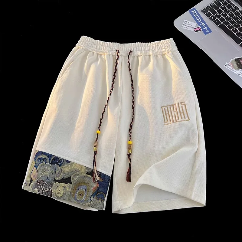 

Модные повседневные дышащие мужские летние брюки 2025 года с вышивкой, свободные спортивные пляжные бриджи в национальном стиле