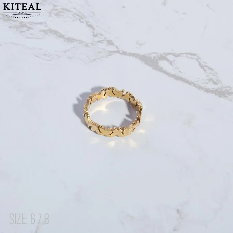 KITEAL Newest Arrival Gold Plated size 6 7 8 Gentlewoman wedding ring 3D Butterfly Ring Jewelry on the neck luxury