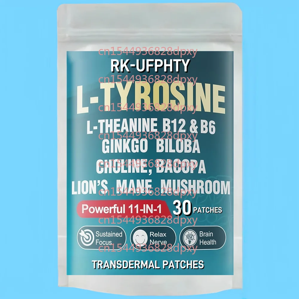 30 Adesivos Transdérmicos de L-Tirosina com Cogumelo Lion's Mane, Bacopa Monnieri para Memória, Nootrópico, Energia