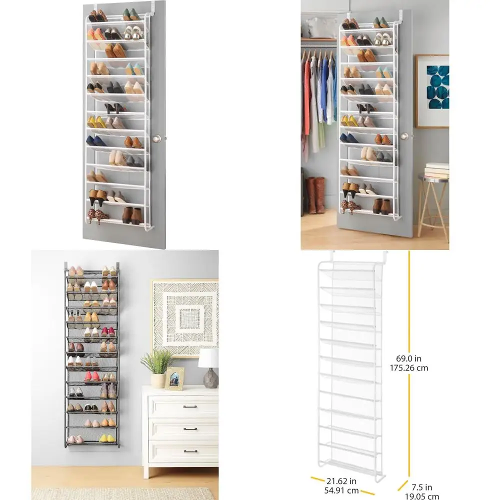 

Whior 36 пар органайзеров для обуви над дверью, 12-уровневый подвесной органайзер для обуви, прочный металлический и сетчатый держатель для обуви, подвесной башмак