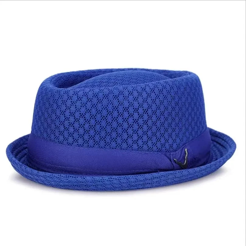 New Breathable Hat England Mesh Flat Straw Hat Retro England Jazz Foldable Sun Hats Panama Casual Pa