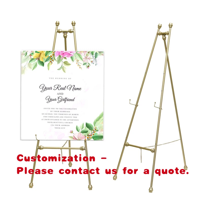 custom.QT240120 Modern Design Wedding Welcome Sign Display Rack Golden and White Wedding Iron Easel Metal  Floor Stand