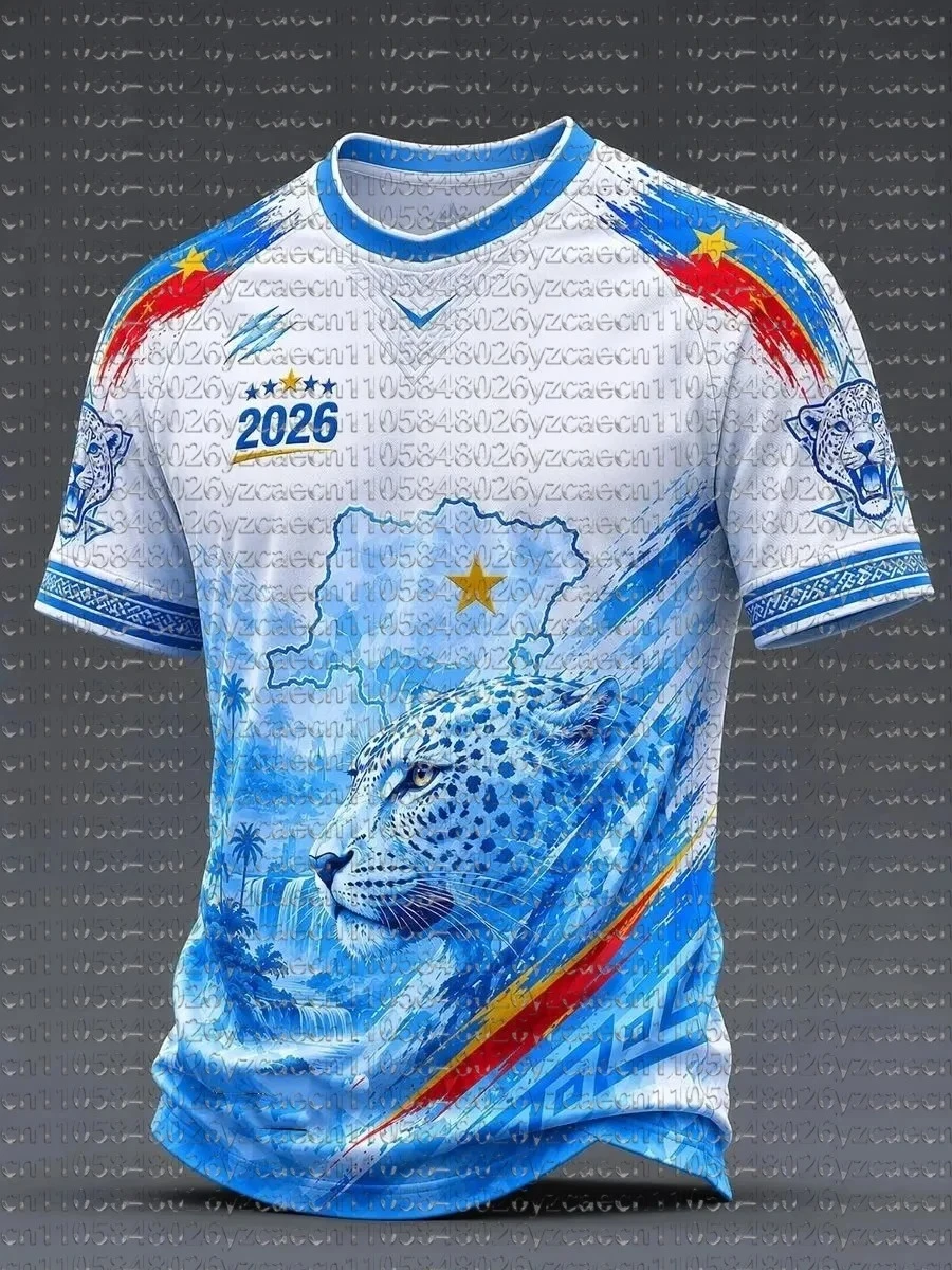 New Men's Congo Style Leopard 3D All Over Print Short Sleeve Football Jersey T-shirt for Daily Training Wear