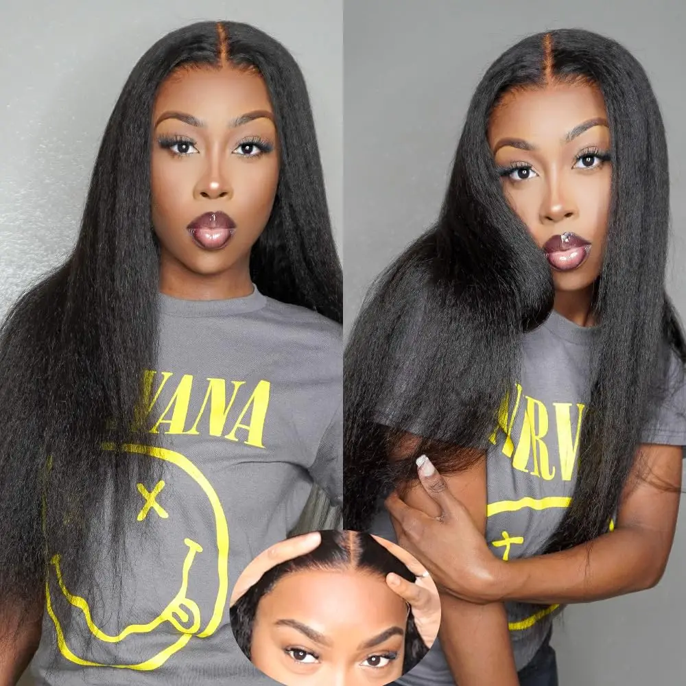 

5x5 Wear and Go Glueless Wigs Human Hair Pre Plucked Pre Cut Kinky Straight 5x5 Lace Front Wigs Human Hair for Women Beginners