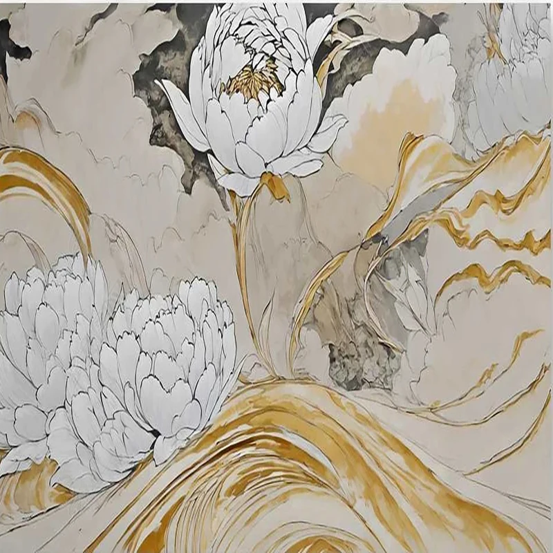Custom 3D Wall Mural Art Ink Peony Flowers Photo Wallpaper Living Room TV Bedroom Sofa Papel De Parede Home Decor Wallcoverings