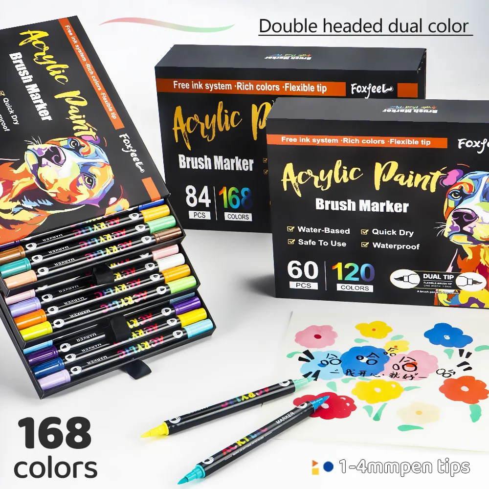 

96/120/168 Colors Acrylic Paint Pens Brush Tip Double Head Marker For Rock Painting Wood Canvas Stone,Christmas Gift DIY Crafts