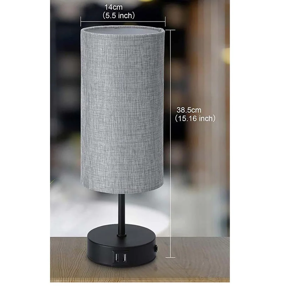 LED Table Lamp Usb+Type-C Night Light Three Level Dimming Study Bedroom Bedside Light Gray Cloth Cover Home Decor AC110-220V