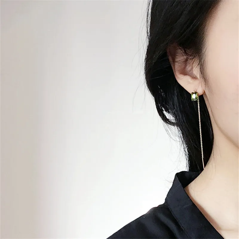 S925 Sterling Silver Plated 14K Gold Olive Green Zircon Ear Wires for Women Retro Elegant Simple Versatile Earrings