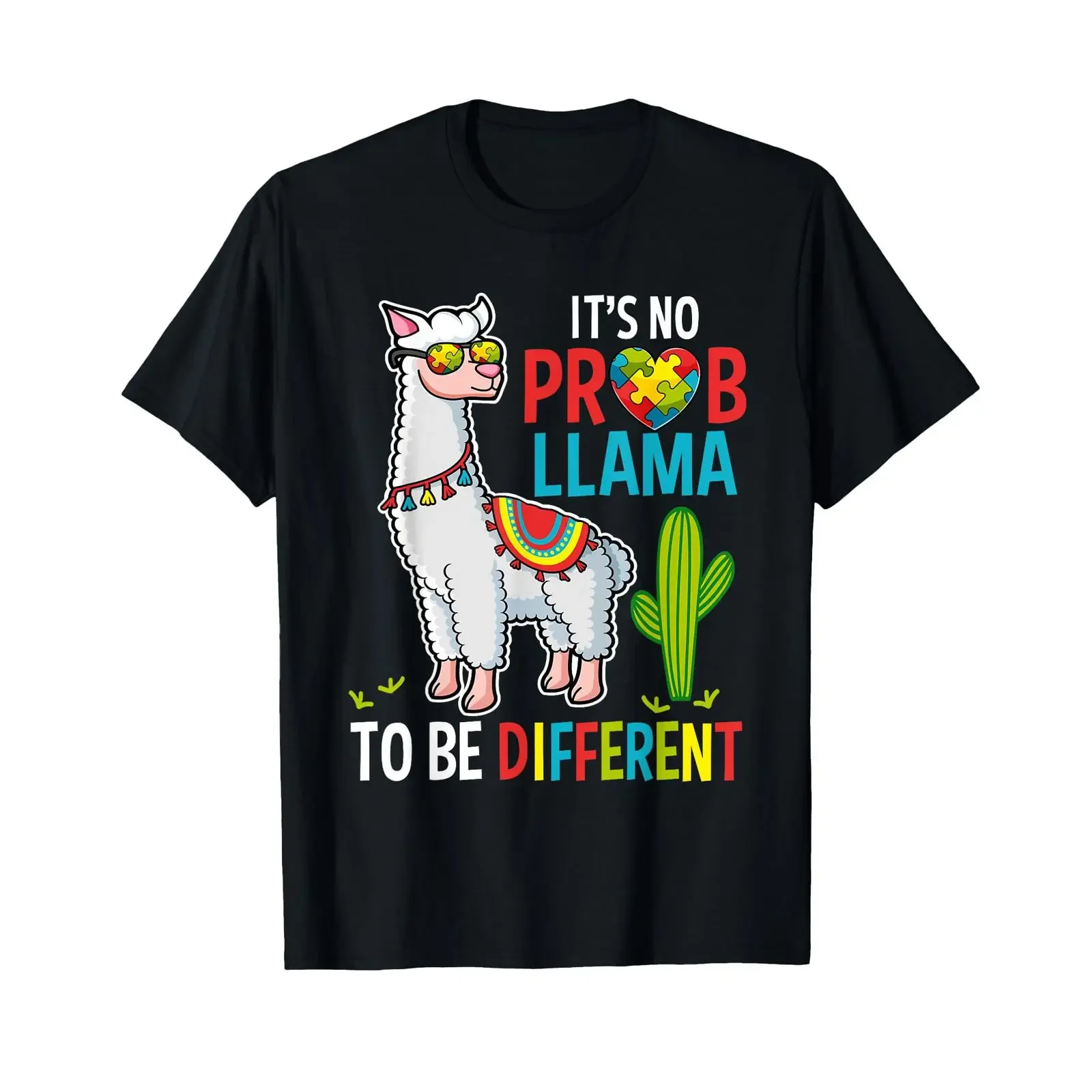 It's No Prob Llama To Be Different Autism T Shirt vintage Washed Casual Versatile streetwear Comfortable Breathable graphic