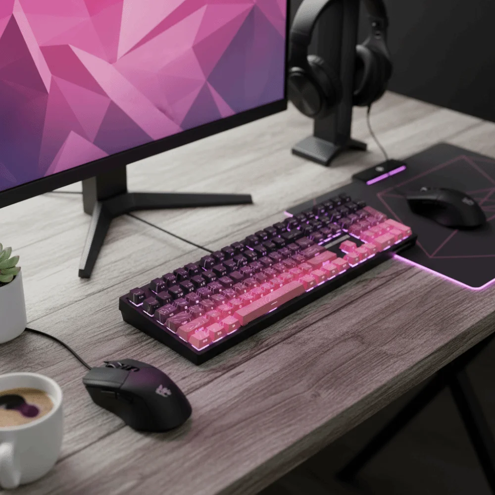 

Полупрозрачные колпачки для клавиш с градиентом, фиолетовые, зеленые, блестящие, сквозные колпачки для клавиш с боковой печатью, пятисторонние колпачки для клавиш из ПБТ с теплосублимацией