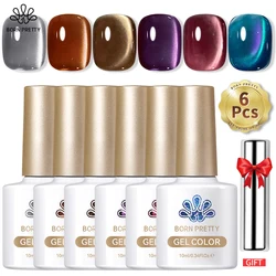 BORN PRETTY 6Pcs Water Light Cat Magnetic Gel Nail Polish Set for Winter Nails Jelly Glass Red Soak Off Varnis Semi Permanent