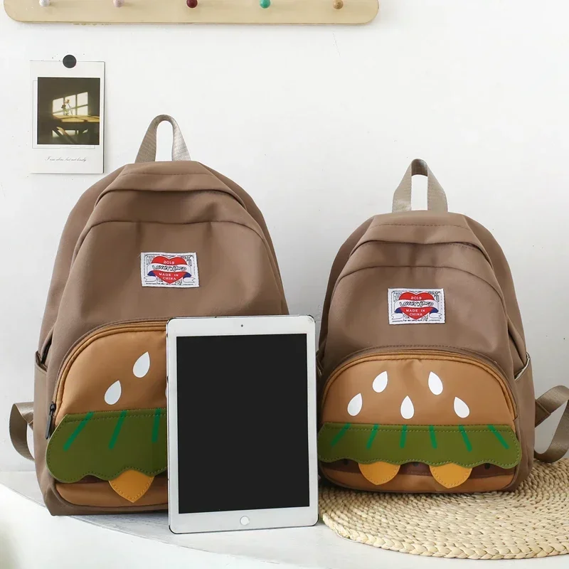 

Unique Burger Shape Sewing Nylon School Bag High Capacity Color Matching Simple Backpacks 2024 Hot Sale Bags for Girls and Boys