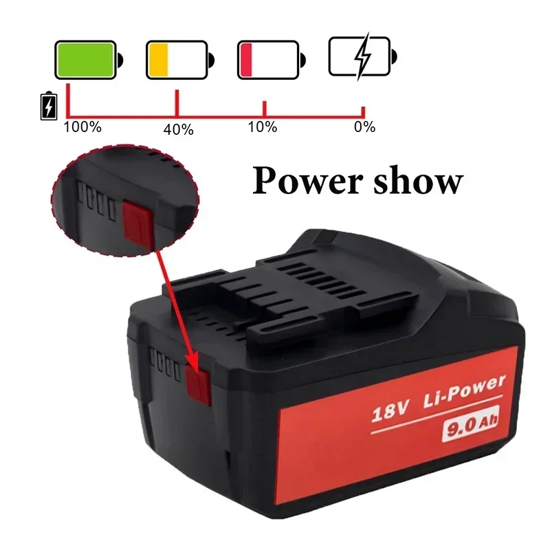 18V 9000mah Battery for Metabo Cordless Power Tool Drill Drivers Wrench Hammers for Metabo 18V Battery 9.0Ah 625591000 625592000