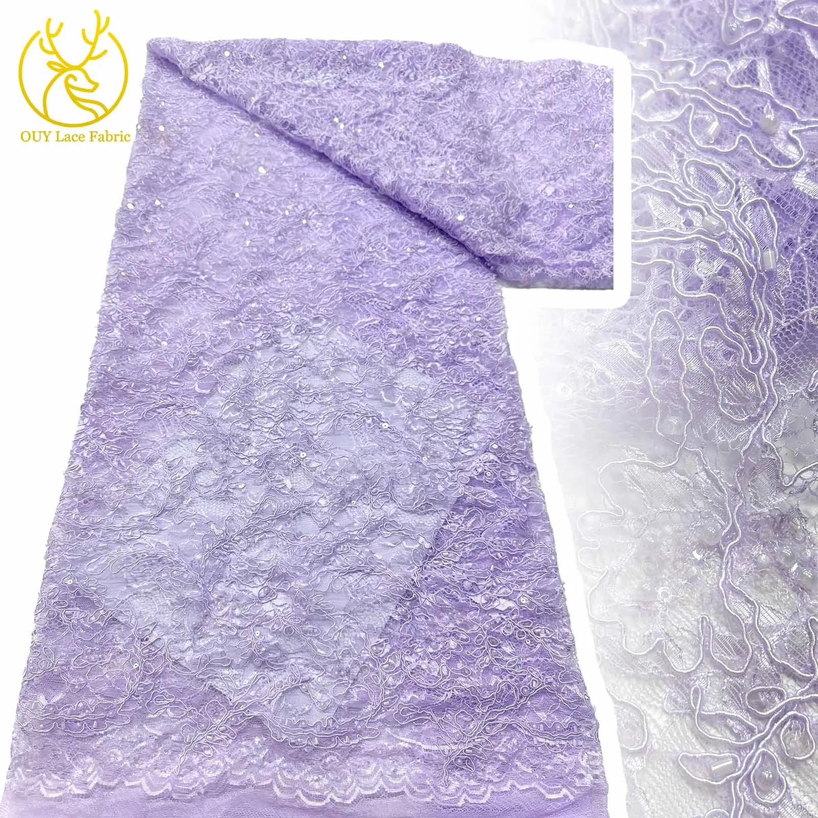 

Purple Hot-selling Exquisite New Design Fabric French Handmade Beaded Sequined Embroidery Thread Mesh Lace Women's Wedding Dress