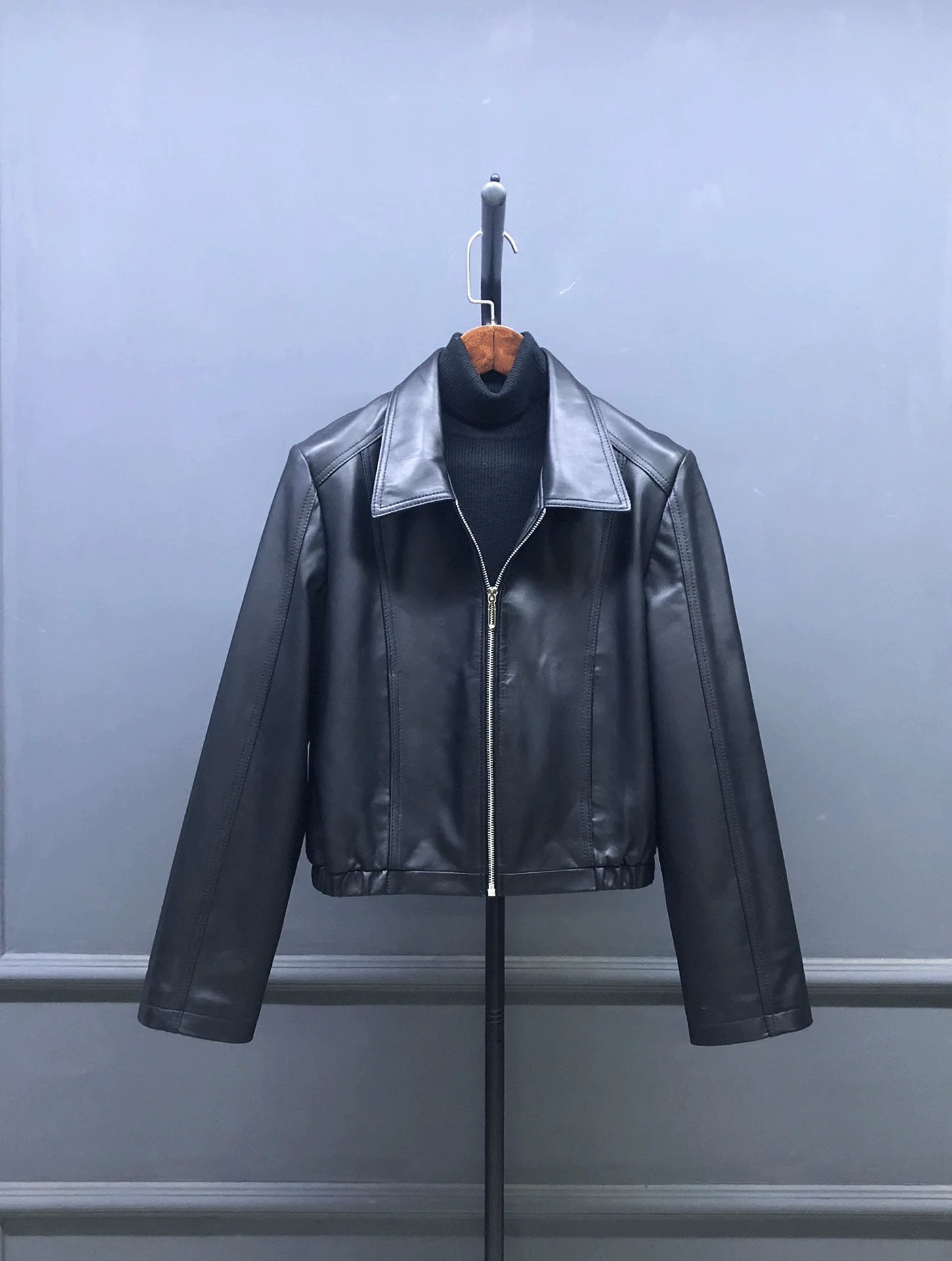 Faionable ort Genuine Leather Jaet Women's Loose Casual Sle Square Collar Biker Coat Slimming Effect Youth Commute Wind