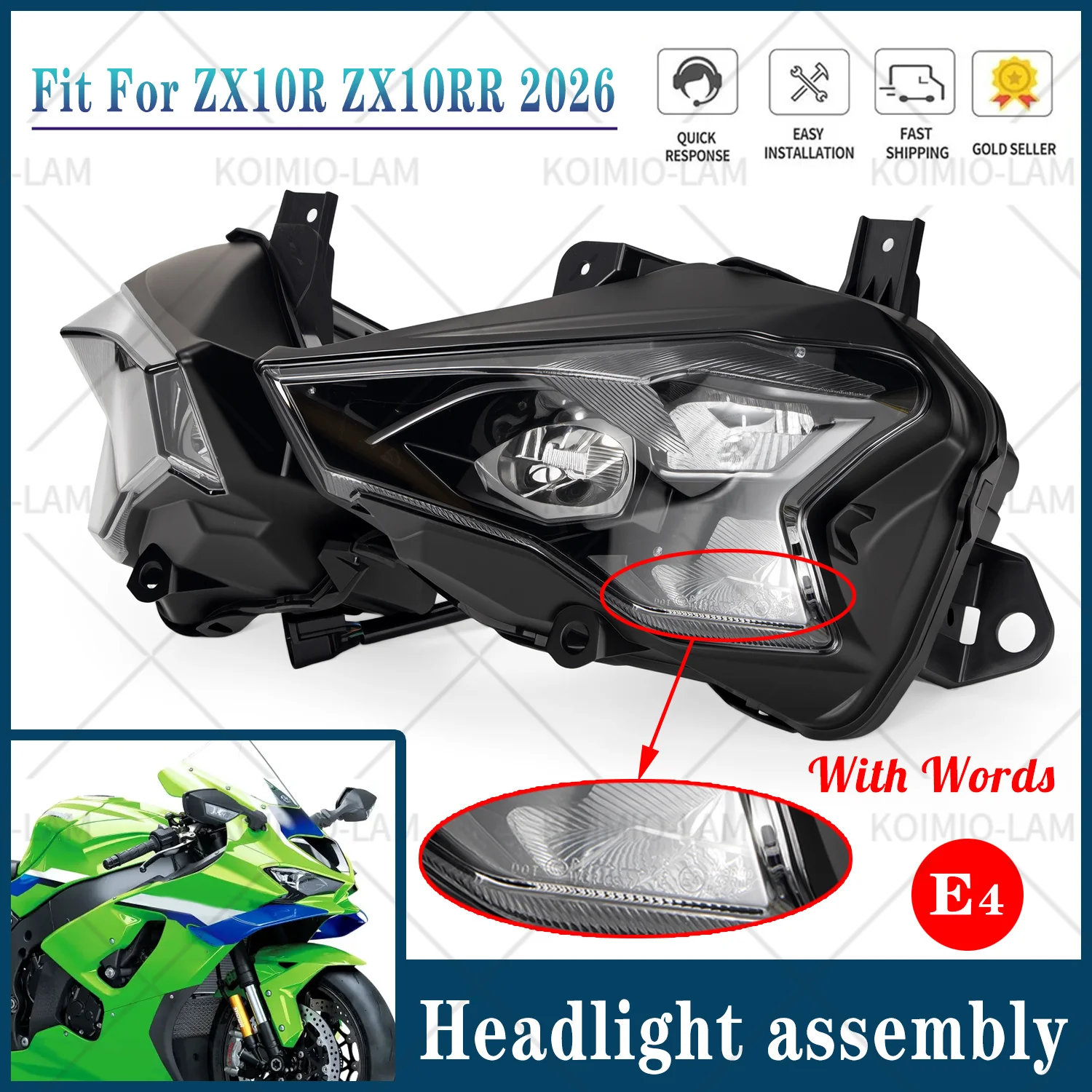 

Fit For KAWASAKI NINJA ZX10R ZX10RR 2026 Motorcycle Headlight Assembly Headlamp Light ZX-10R ZX-10RR ZX 10R
