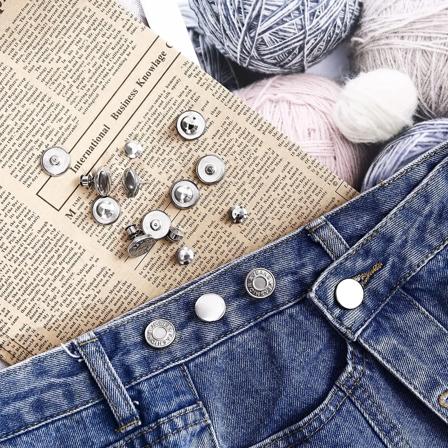 6 Pack Button Pins for Jeans No Sew ,No Tools Instant Buttons,Fashion Jean Button Replacement Detachable Instant Buttons Jean Bu