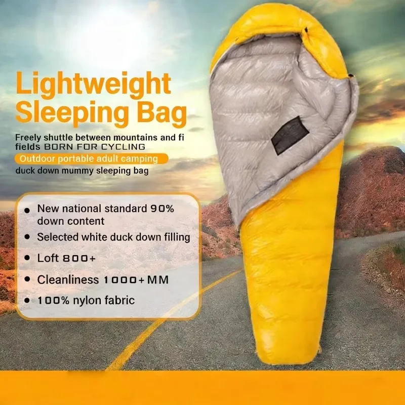 400G-1600g lightweight filled duck down winter sleeping bag, suitable for cold weather, waterproof and cold proof