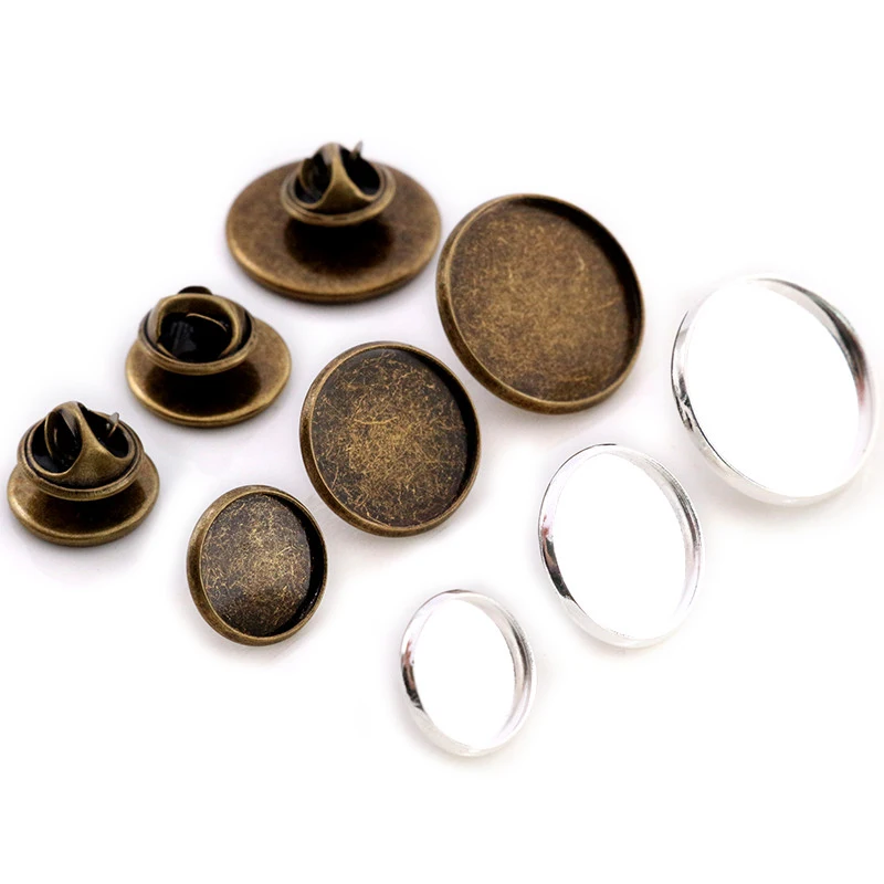 10 Uds 12-20mm tamaño interior plateado bronce Material estilo del broche Cabochon Base mancuerna en blanco espaciador ajustes Tie Pines de tachuelas