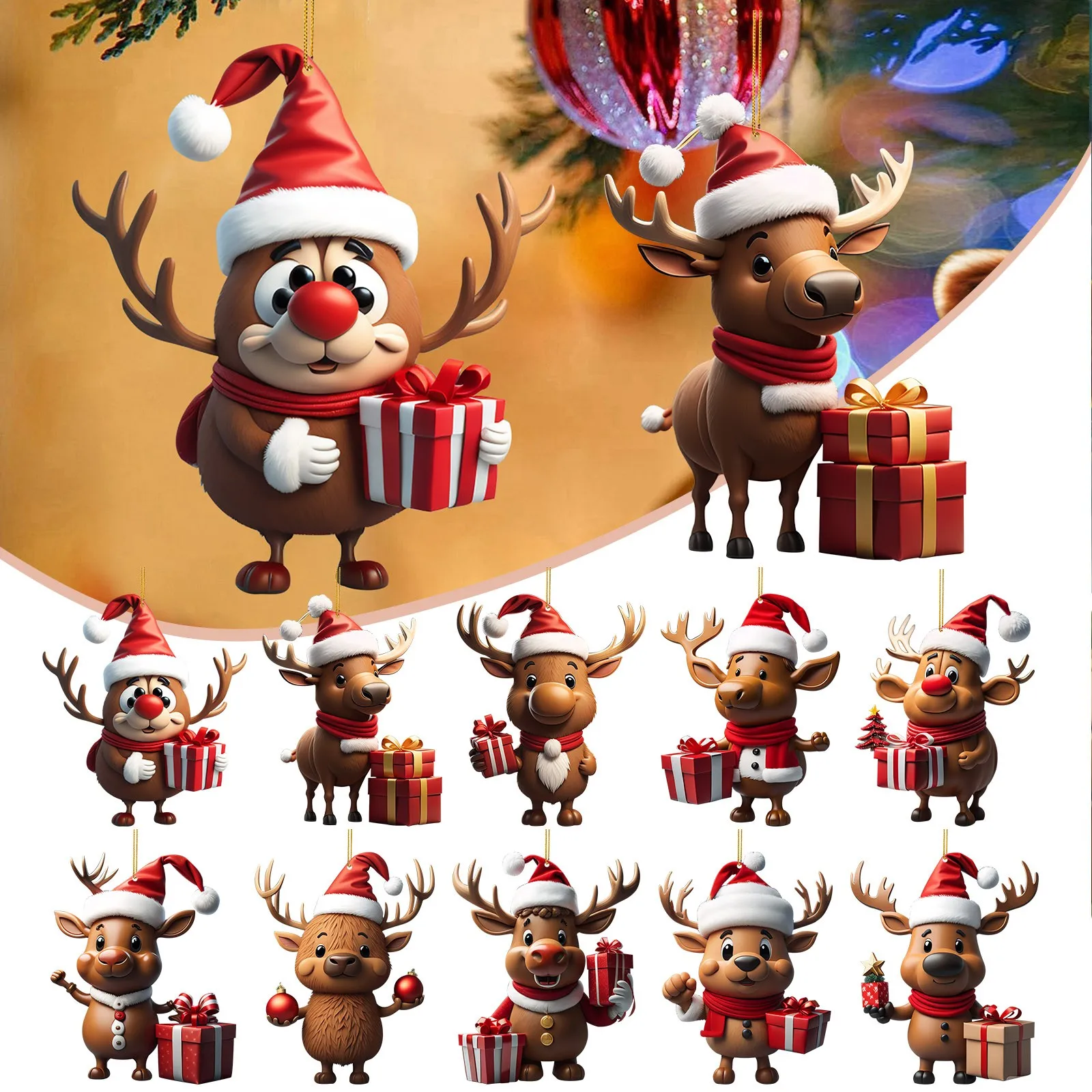 Cute Cartoon Elk Christmas Hanging Oranments Merry Christmas Decor for Home Navidad Natal Xmas Tree Pendants Gift Party Supplies