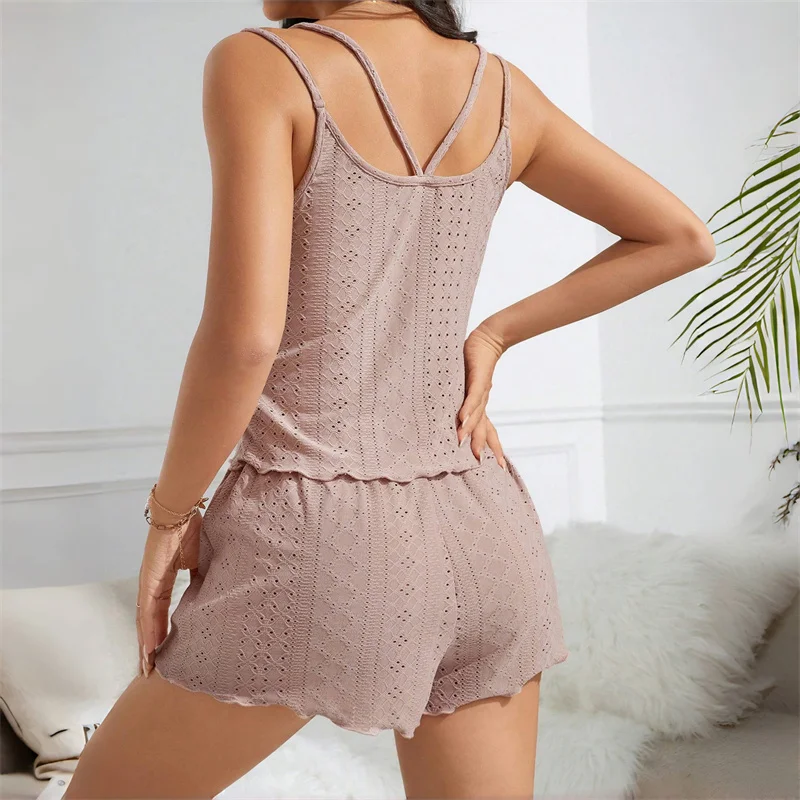 Sexy Pajamas Woman Light Coffee Pajama Sets Fashion Jacquard Casual Homewear 2 Piece Sleepwear Camiso Shorts Summer Women's Suit
