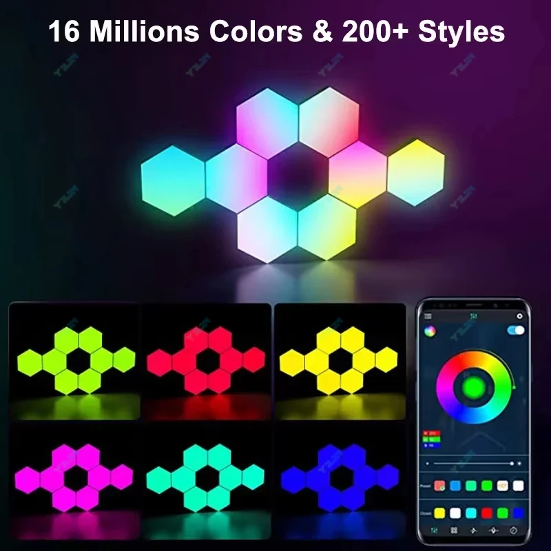RGBIC Smart Hexagonal Quantum Lamp Color Changing Ambient Wall Lamp DIY Shape APP Intelligent Night Light For Game Room Bedroom