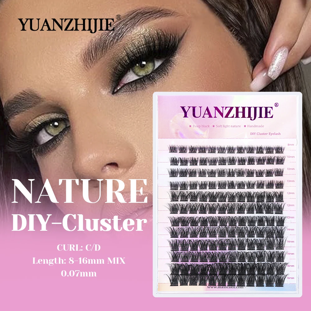 YUANZHIJIE High Quality 0.07mm Thickness Korea PBT Fiber DIY Cluster Eyelashes Multi-texture Segmented Lashes without Scattering