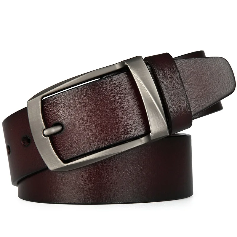 Ceinture en cuir véritable pour homme, cuir de vachette noir et marron, broche rétro, décontracté, nouveau, 2024